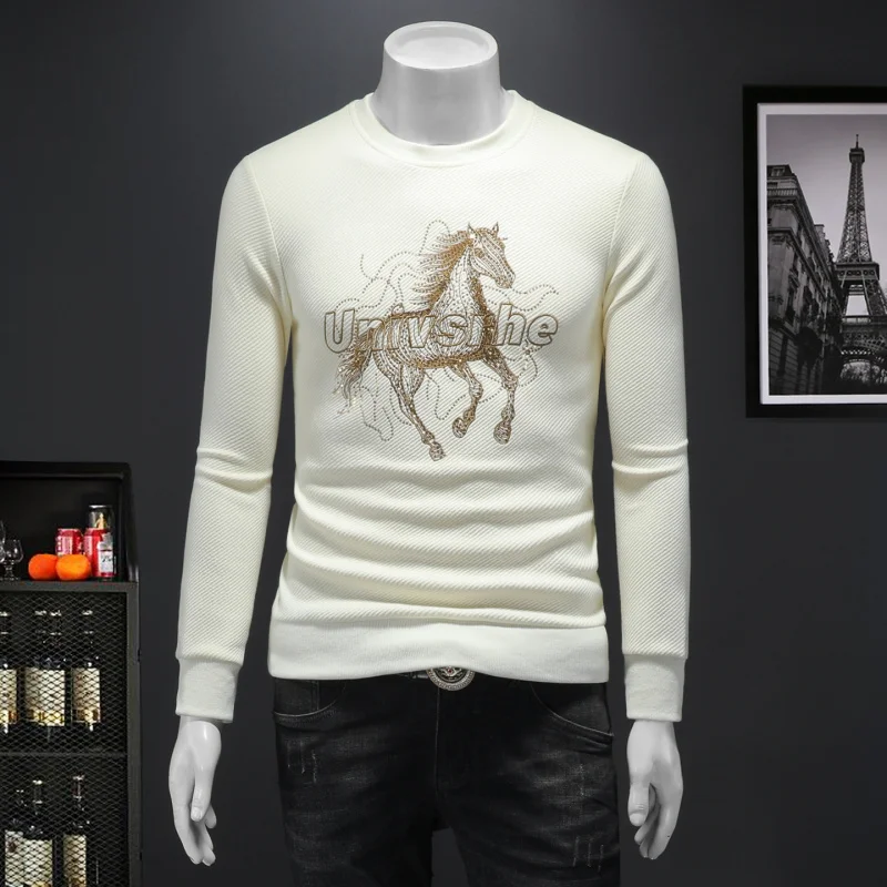 

Мужской модный свитшот с круглым вырезом и вышивкой, повседневный, с длинным рукавом, базовый, больших размеров, Haome