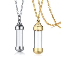 Stainless Steel Glass Cremation Urn Pendant  Ashes Holder Memorial Pendant Necklace Keepsake Jewelry with Chain 3 Colors