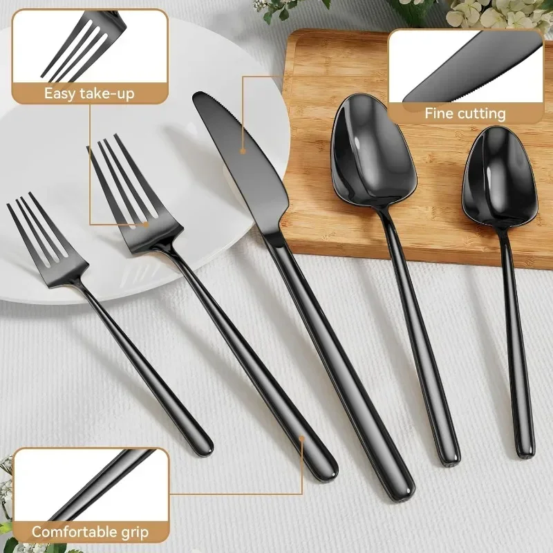 Oval black silverware set, American design forged stainless steel cutlery set, dishwasher safe