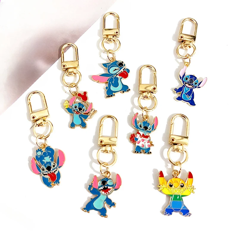 

1 Set Metal Keychain With Anime Cartoon Character Animal Stitching Pendant Colorful Kawaii Shiny Fashion Charm Men Women Keyring