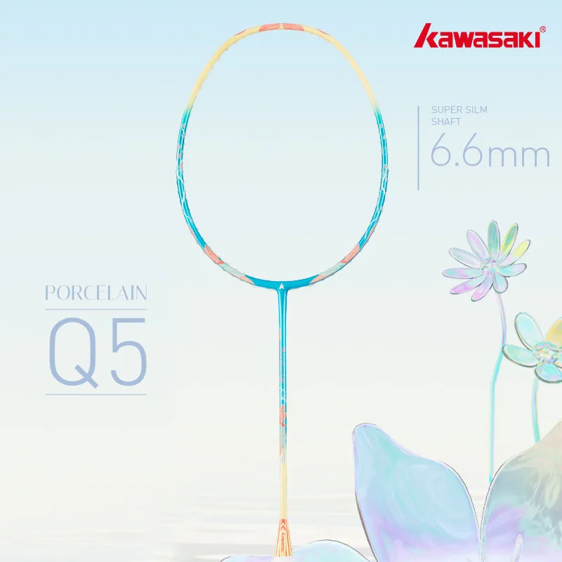 Kawasaki PORCELAIN Q5 damska rakieta do badmintona Super cienki wał 5U raquette z włókna węglowego Badminton dla graczy rakiet do badmintona