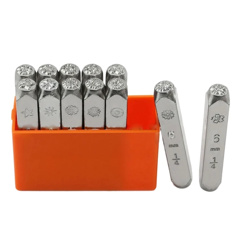 12-teiliges Metall-Buchstabenstanzer-Set, 1/8 Zoll, 1/4 Zoll, Stahl-Blumenstempel-Set, Stempelwerkzeug zum Bedrucken von Metall