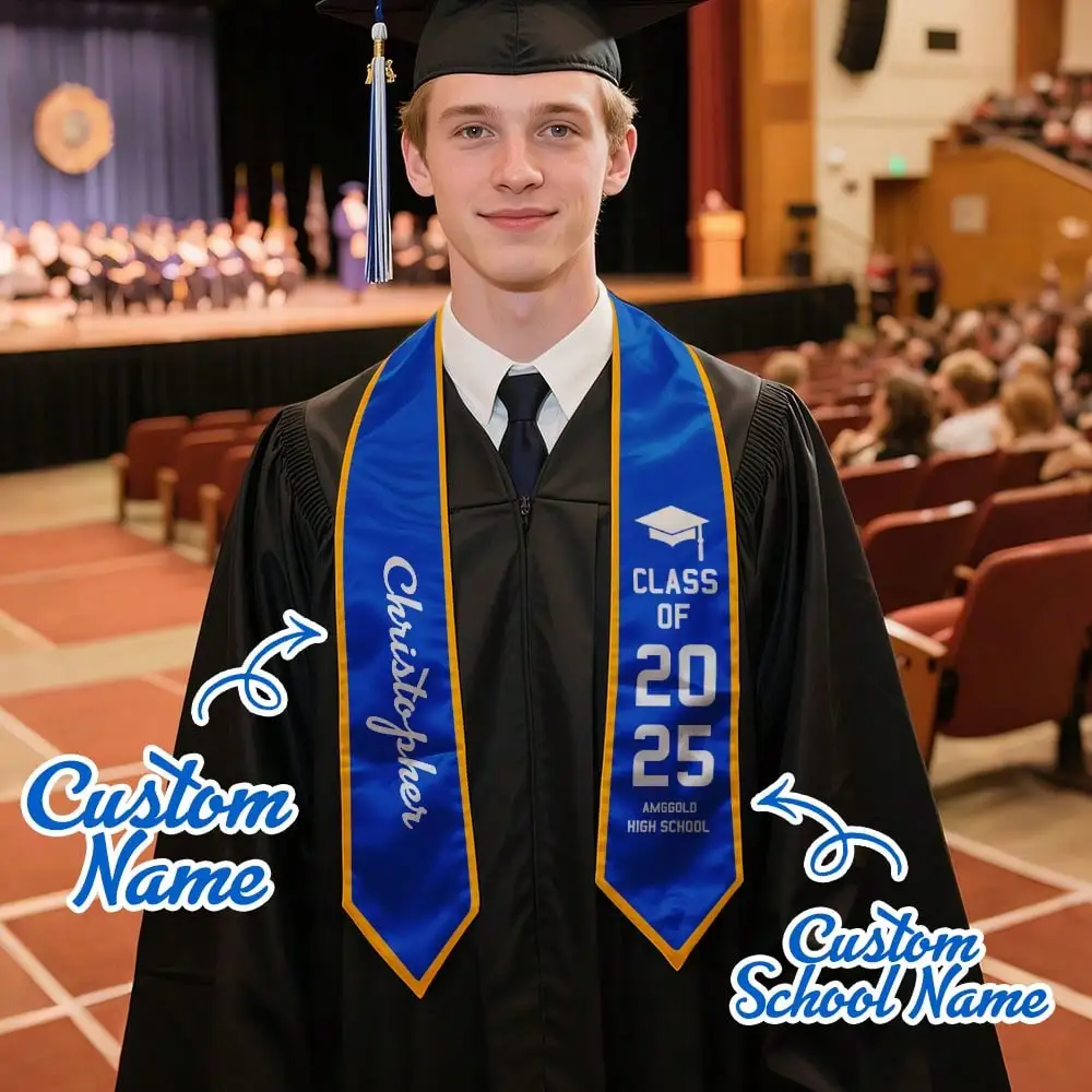 1pc Custom Graduation Stole Personalized Sash with Name Year School Class of 2026 Gift for Graduate Student Friend Party Decor