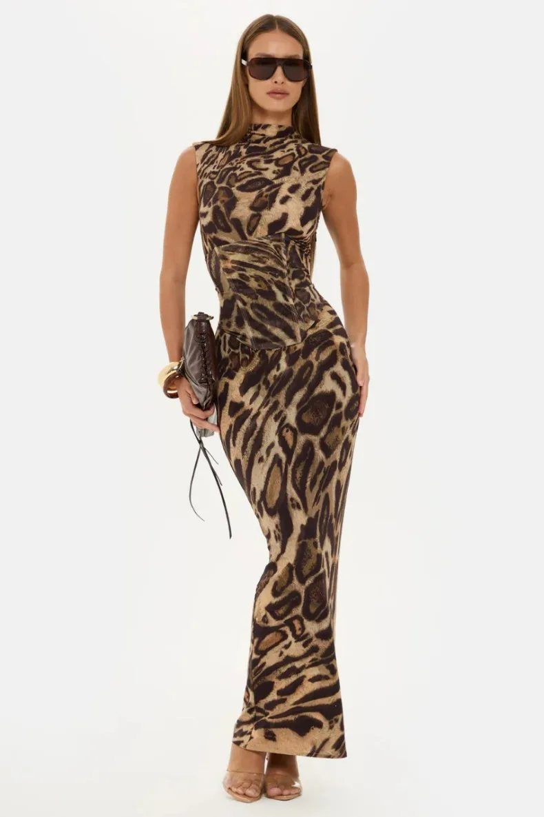 Leopardenmuster Tailliertes Slim-Fit-Kleid für Damen Zweiteiliges Set für Urlaub, Abendessen, Geburtstagsfeier Elegantes Damenkleid – Detail 9
