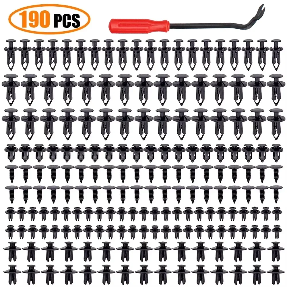 190-teiliges Auto-Halterungs-Clips-Set – Kunststoffbefestigungen in 6 Größen für die Reparatur von Auto-Trimmplatten, Stoßstangen und Karosserien