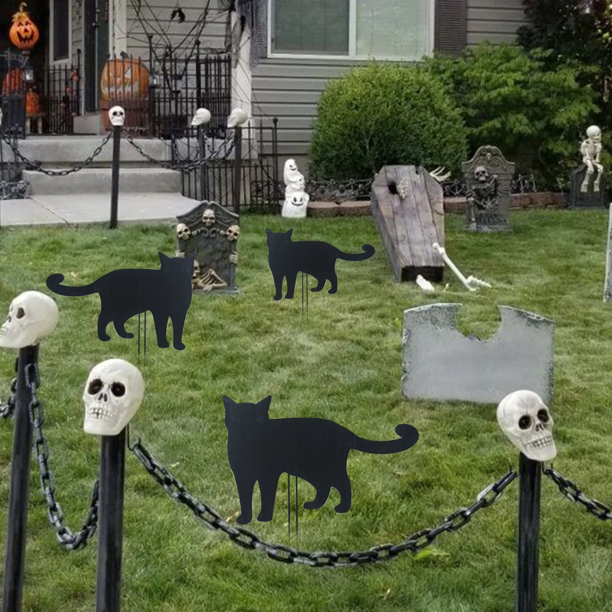 2023 Halloween Yard Signs Stakes Black Cat Lawn Decorations Signs Halloween Party Decorations Kids Horror Party Supplies