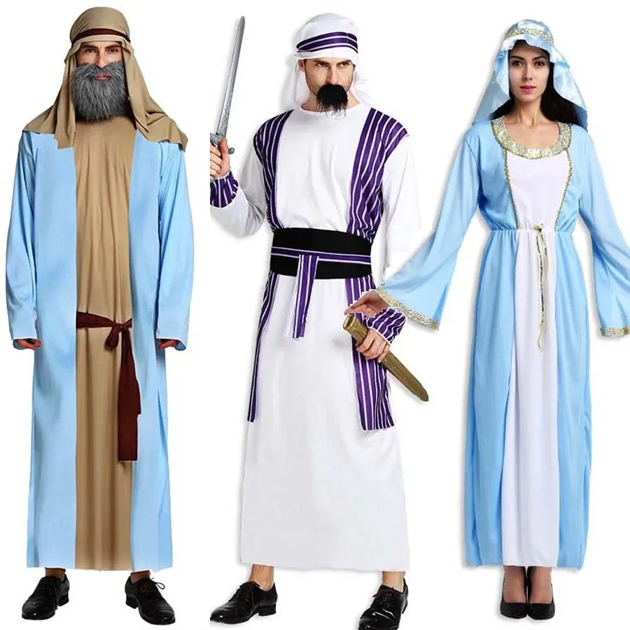 

Women Men Arab Prince Princess Cosplay Robe Costume Adults Family Performance Costumes Party Dress Role Play