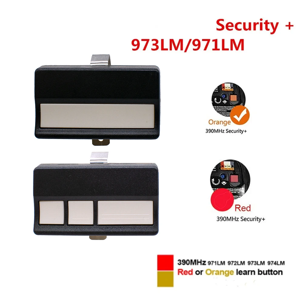 For 971LM 390MHz Garage Door Remote Control 972LM 973 LM 974LM Transmitter Gate Openers Red Orange Learn Button