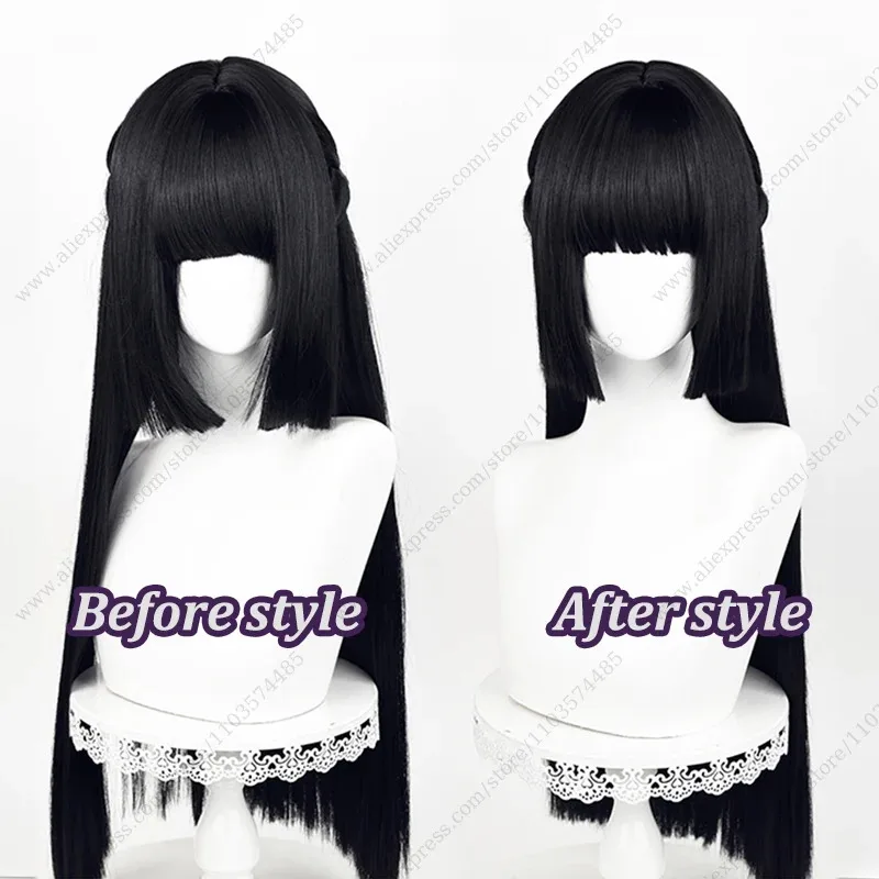 2025 11 هوشيمي ميابي شعر مستعار تأثيري 70 سنتيمتر طويل أسود مقاومة للحرارة الشعر الاصطناعية #1