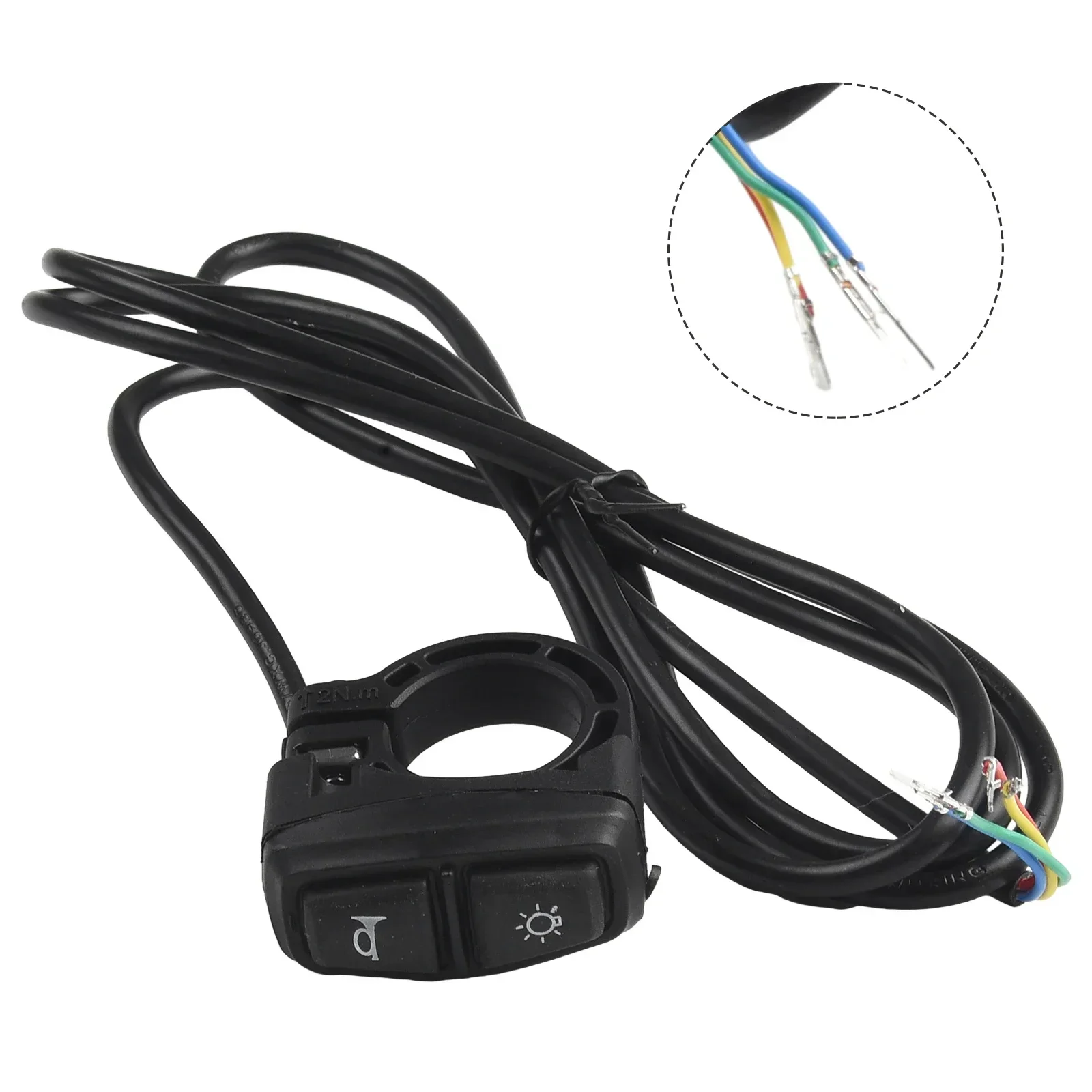 Black 2 in 1 Switch for 12V 72V Electric Bike Scooter Lamp Headlight Horn DK226 Ebike with Waterproof Grade IP65