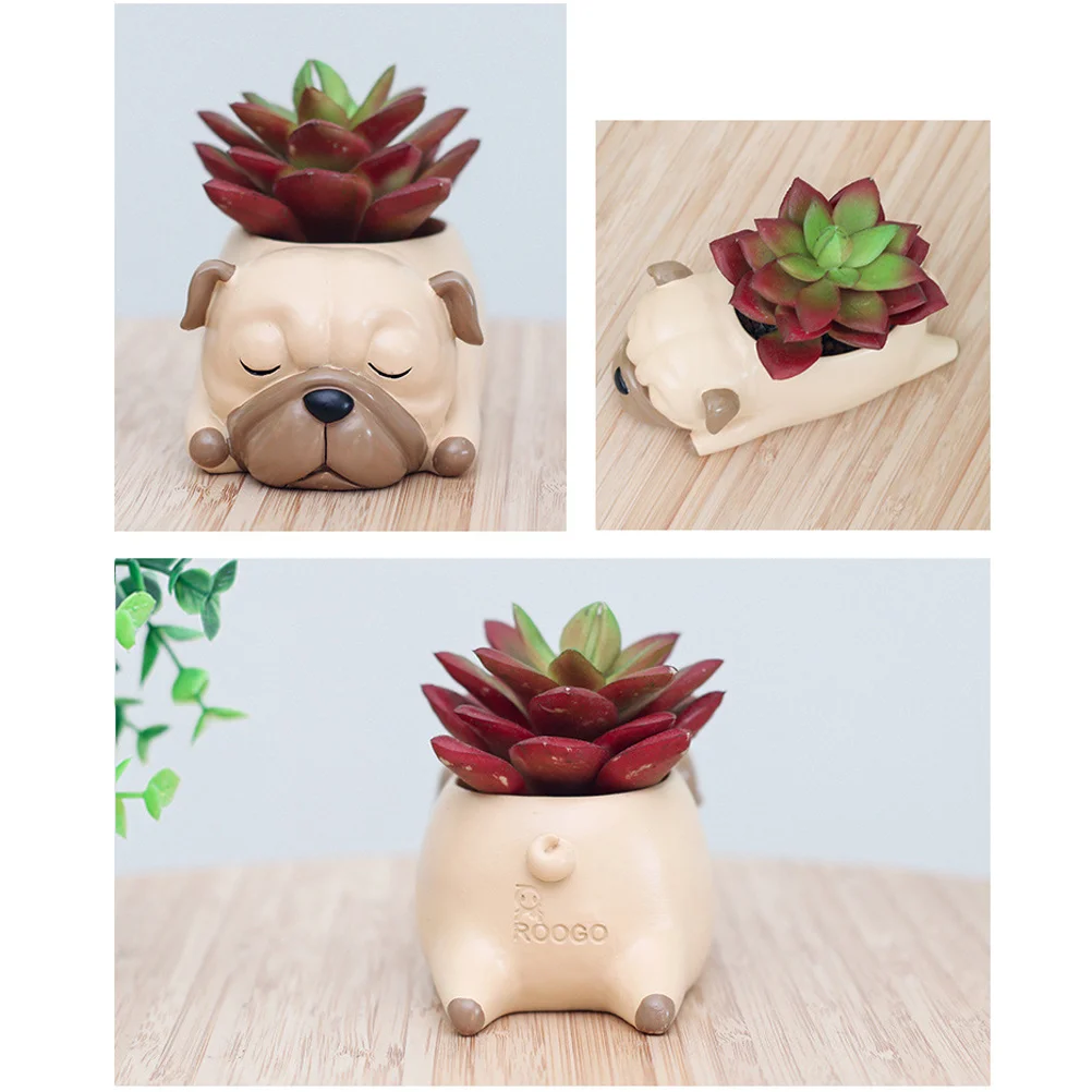 

Dog Resin Succulent Flower Pot Planter Mini Decorative Ornament with Drainage Hole Ideal for Desk Balcony Home Office Gifts