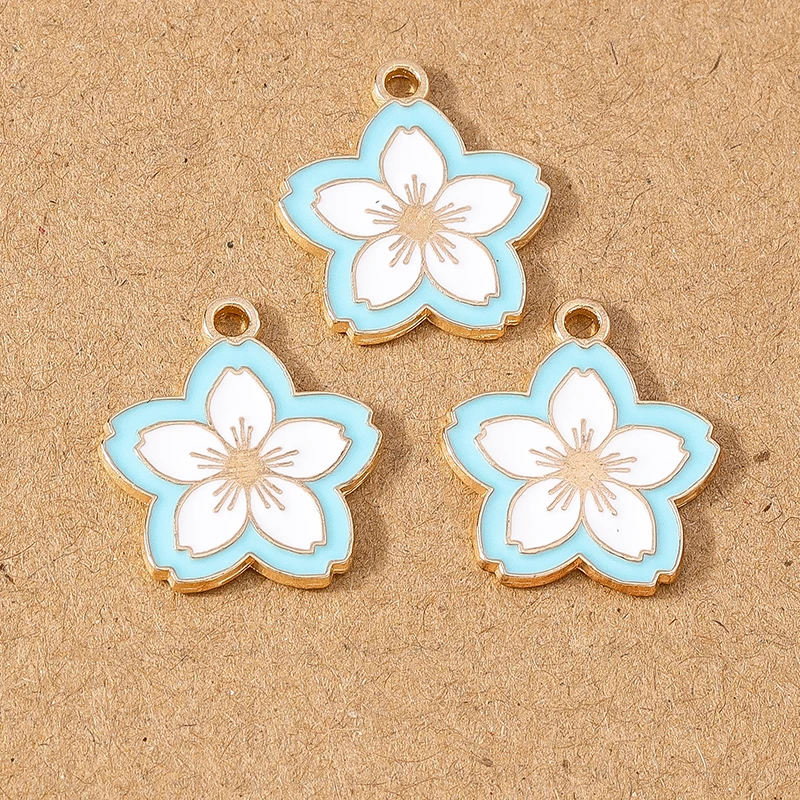 10pcs Cute Enamel Sakura Flower Charm Pendant for Necklace Earrings Bracelet DIY Jewelry Making Accessories Supplies