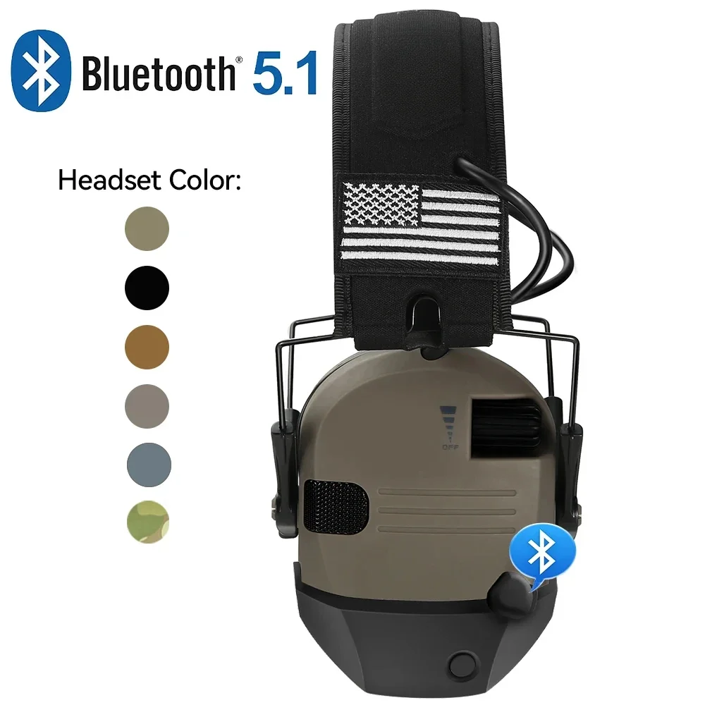 Tactical Electronic Shooting Earmuff Outdoor Sports Antinoise Headset Sound Amplification Hearing with 5.1 Bluetooth adapter