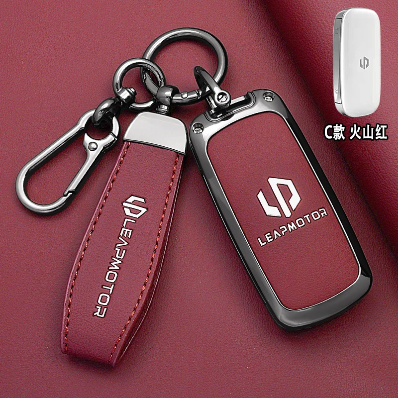 Car Accessories Zinc Alloy Leather Key Case For Leapmotor D19 2026 Key Protective Cover Holder Chain Shell Wallet Buckle