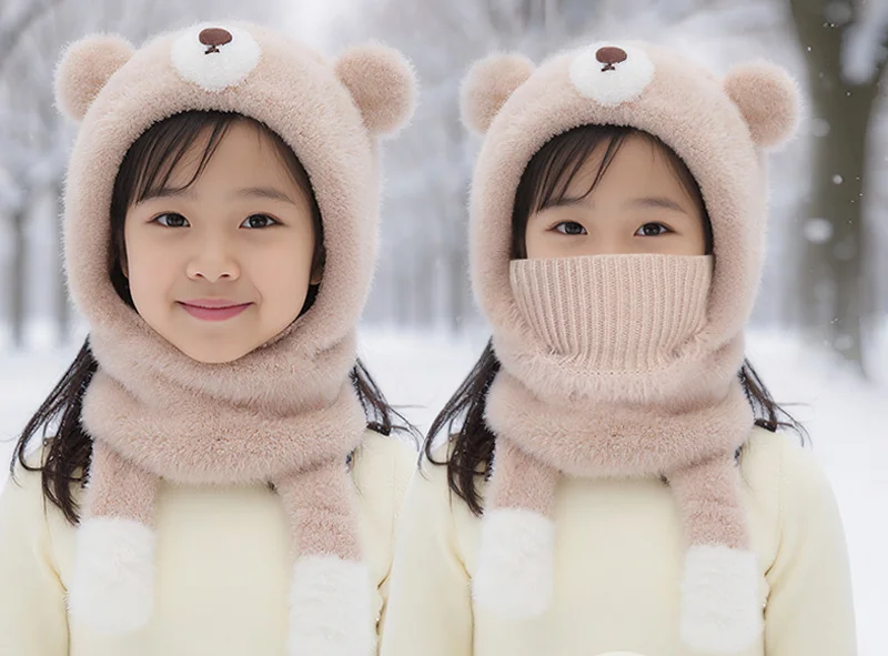 2025 Winter 1pc Neue kinder Balaclava Hut Plüsch Dicke Warme Neck Schal Spielen Im Freien Für Kaltes Wetter winter Warm Halten – Detail 2