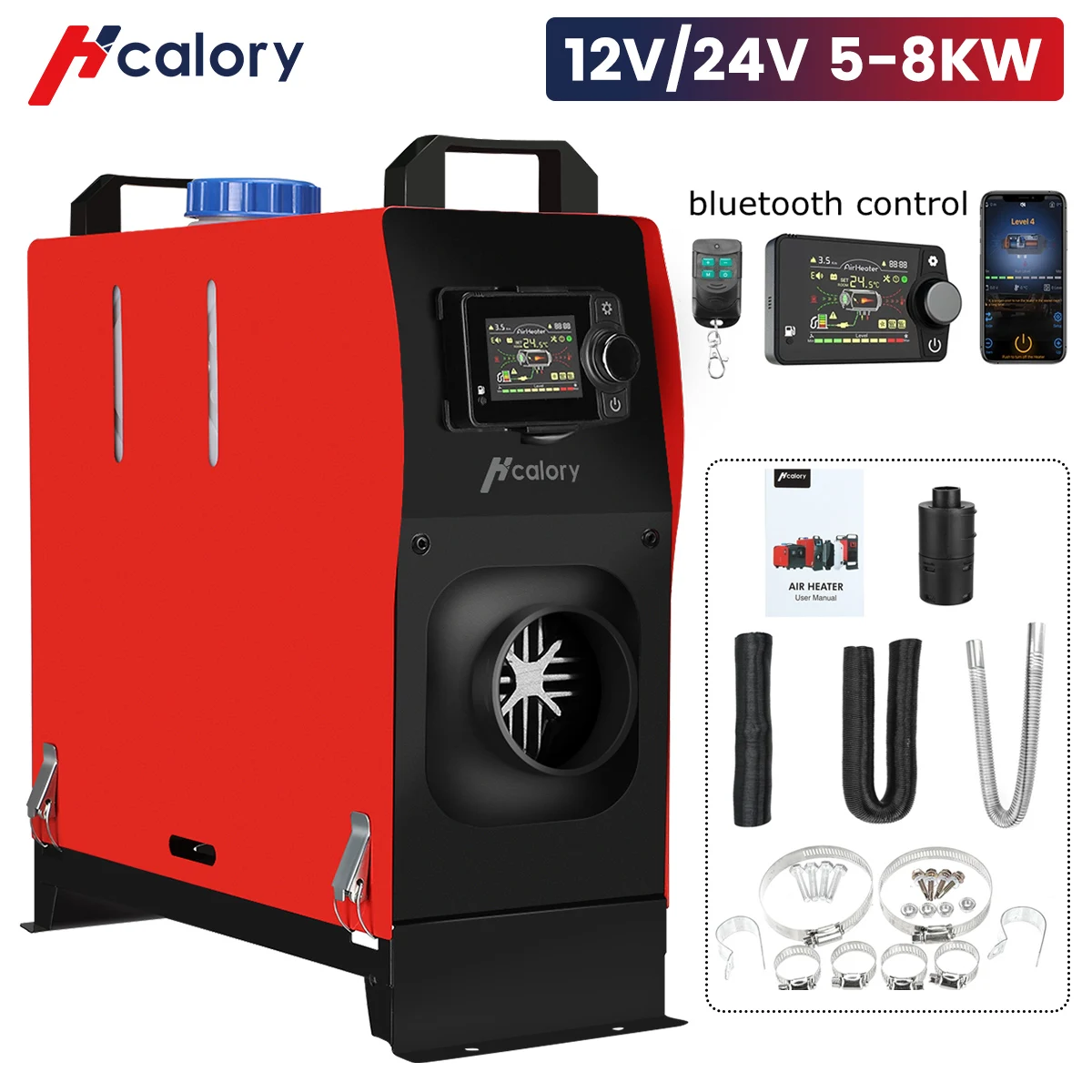 HCALORY 12V 24V 5KW-8KW Diesel Air Heater with Bluetooth APP Control, Saving Space and Easy to Move, All-in-One