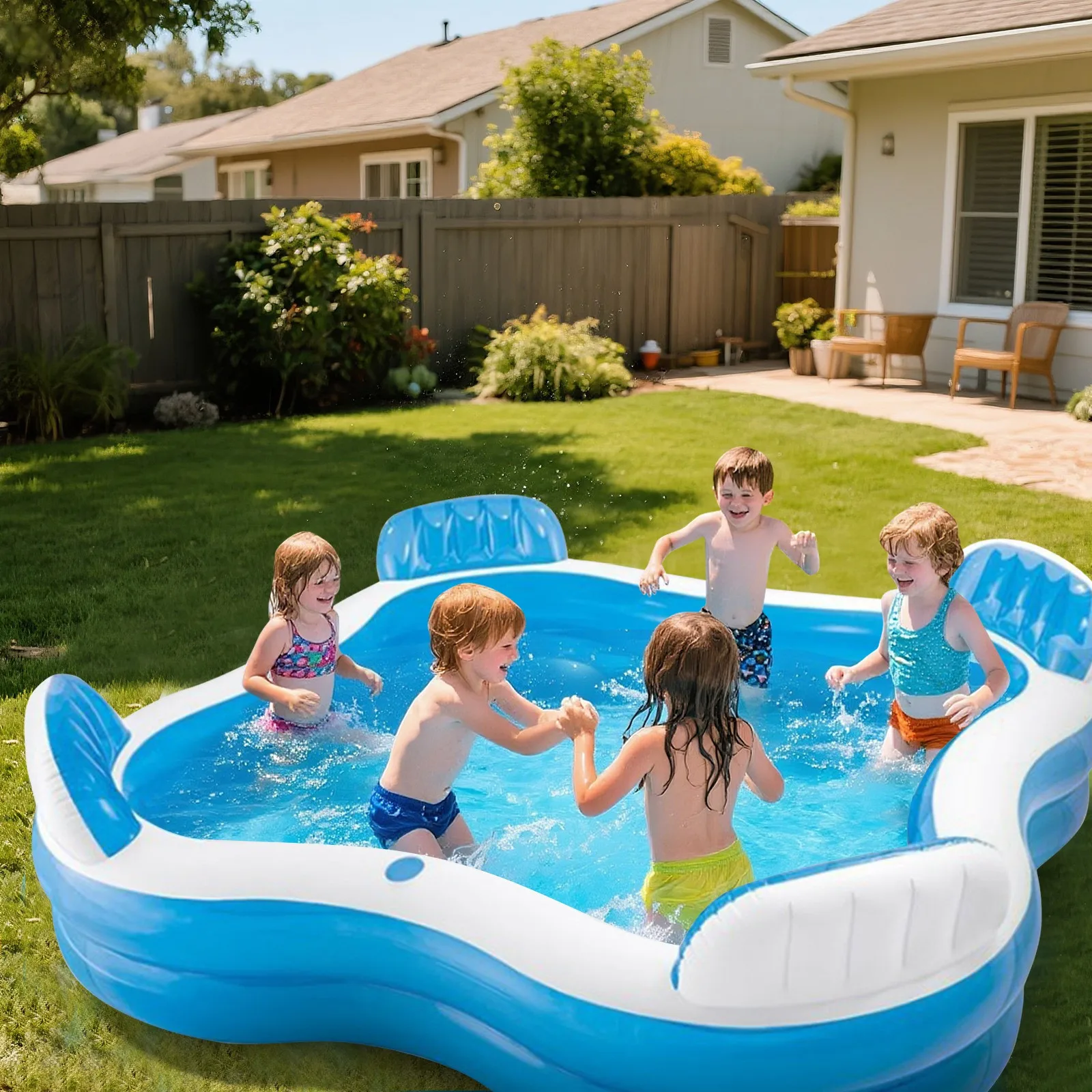 

Ultimate Family Inflatable Pool With Built-In Backrest Perfect For Relaxation And Fun In Multiple Scenes