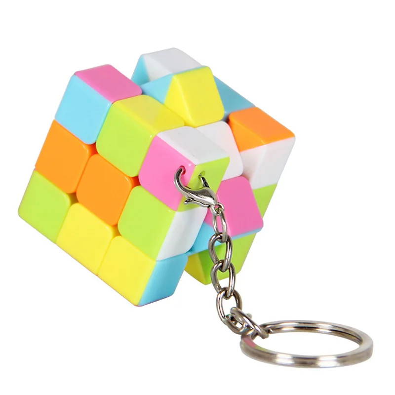 High Quality 3CM Plastic ABS Mini 3x3x3 Magic Cube Puzzle Stickers with Keychain Ring Opp Bag Packakge Toys Gift cubo