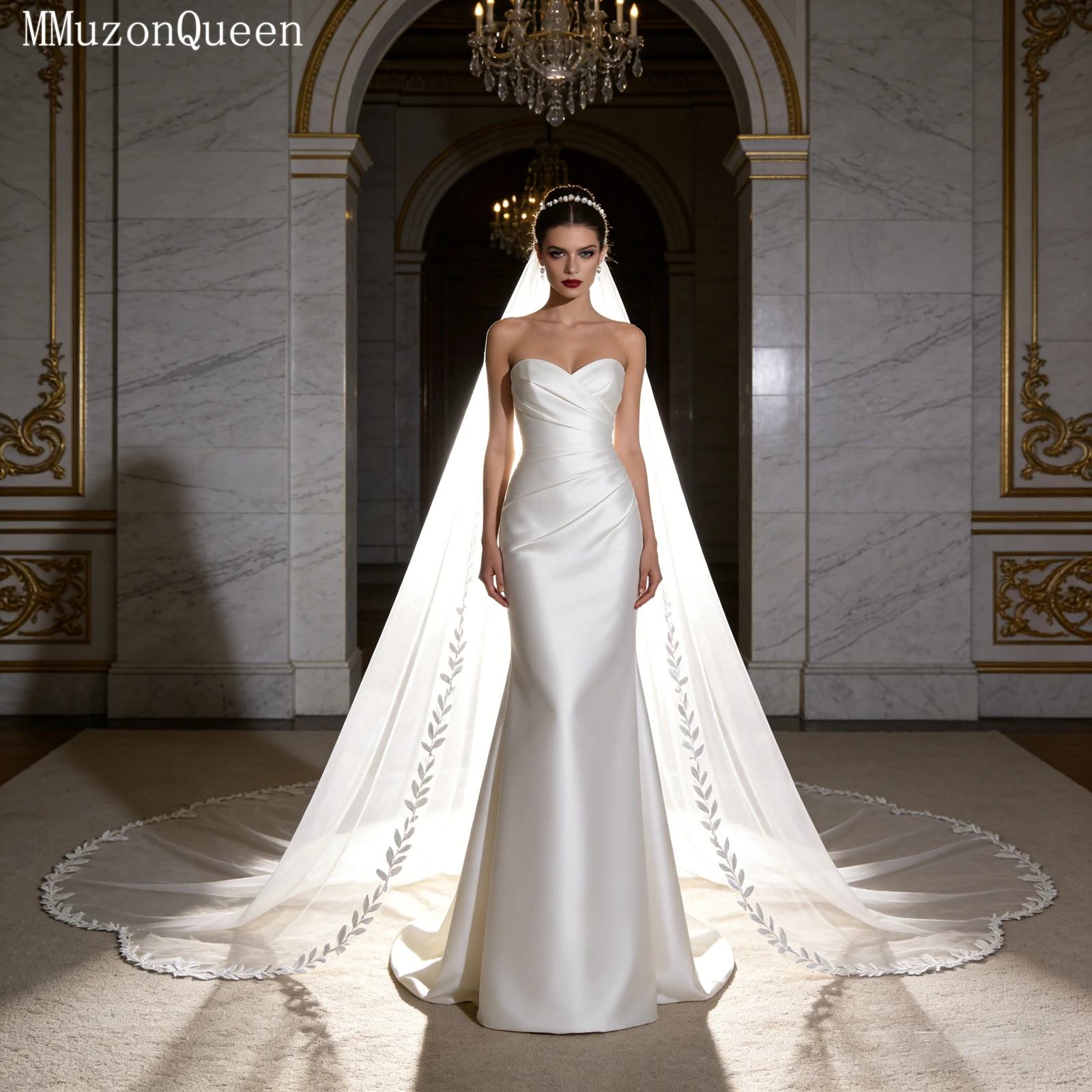 TOPQUEEN Wedding Veil Lace Bridal Veil Velo De Novia Bridal Veil Luxury Cathedral Veil Wedding Accessories Customizable V142