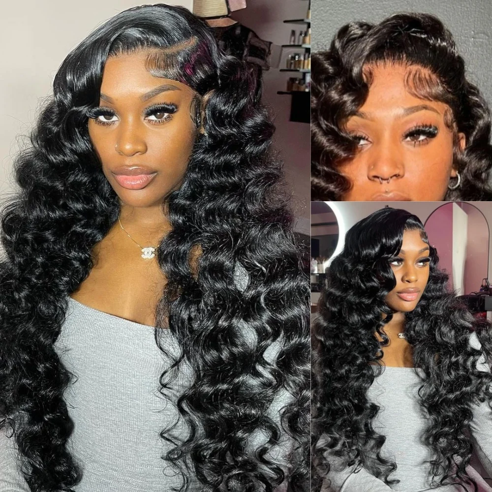 

13x6 Real HD Lace Frontal Wig Loose Deep Wave 15A Super Double Drawn Curly Human Hair Wigs 350 Density Glueless Wig For Women