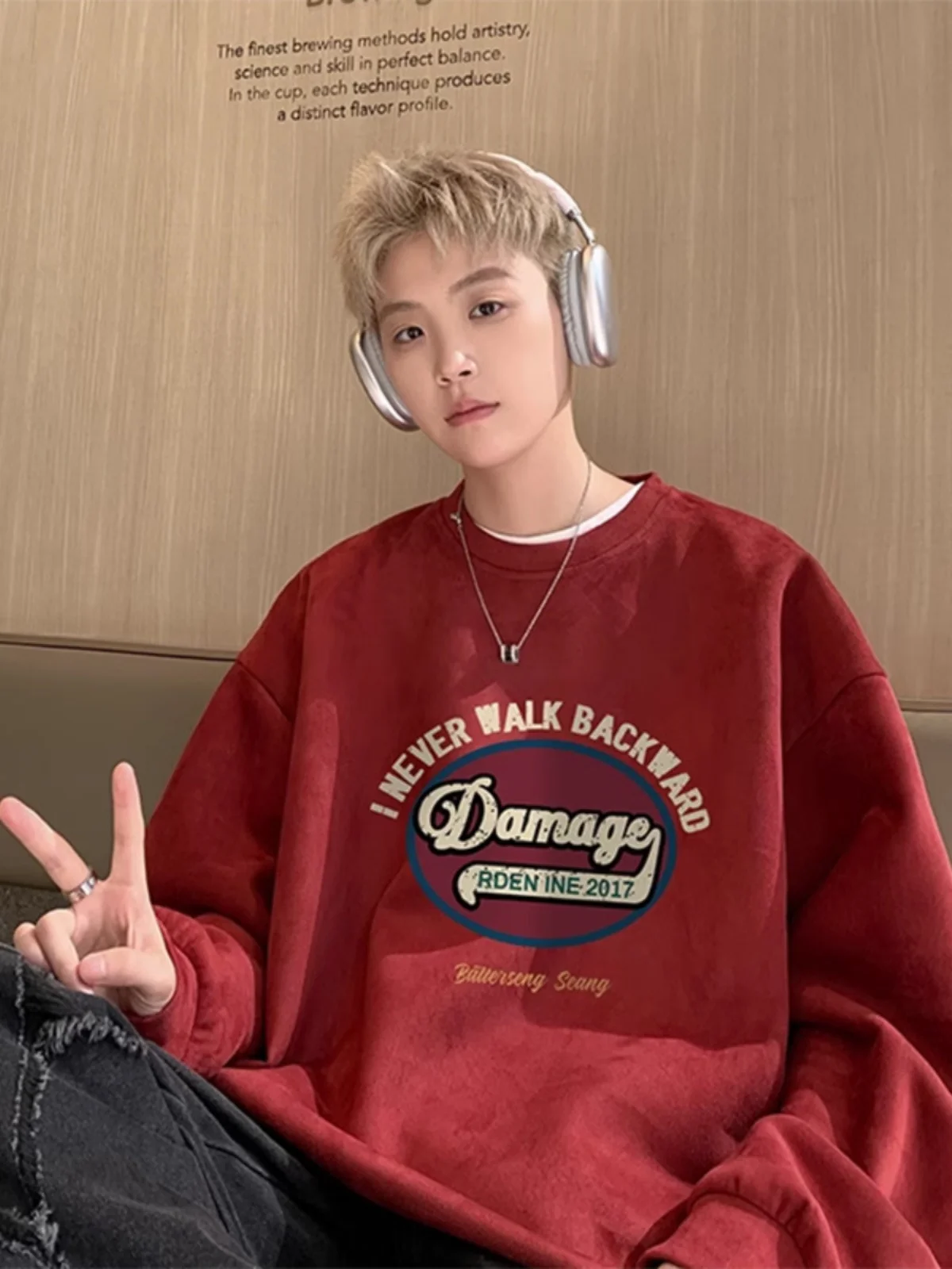 

Американский ретро-свитшот красного цвета с круглым вырезом, плотный, износостойкий, повседневная верхняя одежда для мужчин и женщин