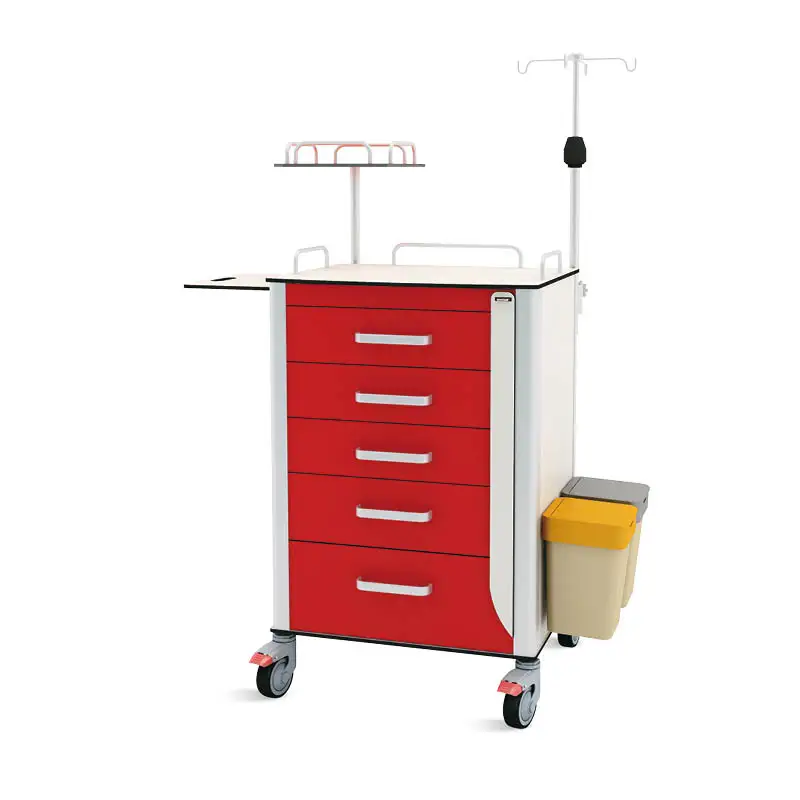 

SKR-ET580 Phenolic Resin 5 Drawers Multifunction Medicine Medical Cart With IV Stand