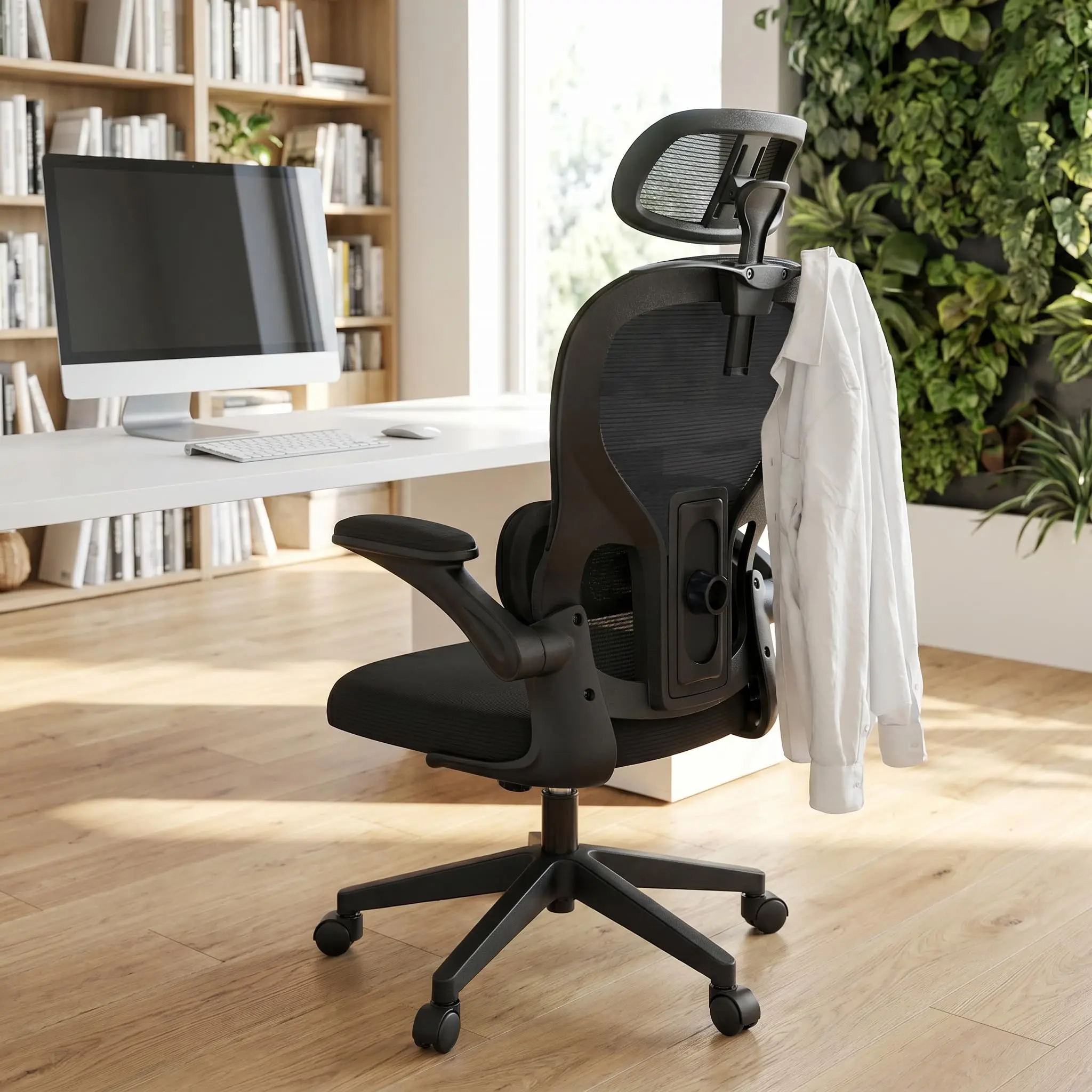 Silla de oficina ergonómica, soporta hasta 150 kg, con gancho para colgar ropa, silla de escritorio multifuncional, silla de juego ajustable, silla giratoria para oficina, ideal para trabajar desde casa, color gris.