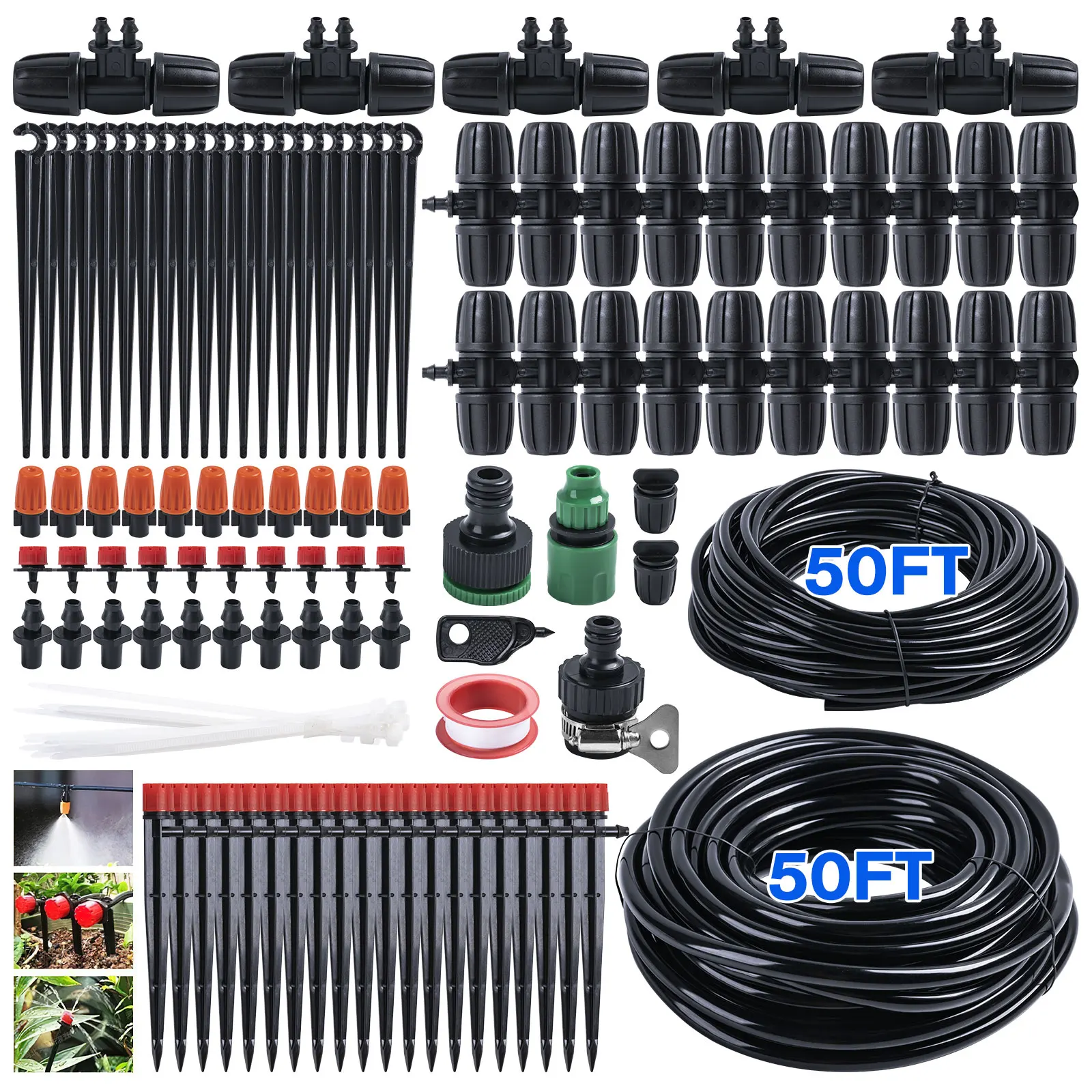 Goture 30M Micro Drip Irrigation System Kit, Adjustable Drippers & Nozzles for Garden, Patio, Lawn Plant Watering Kits