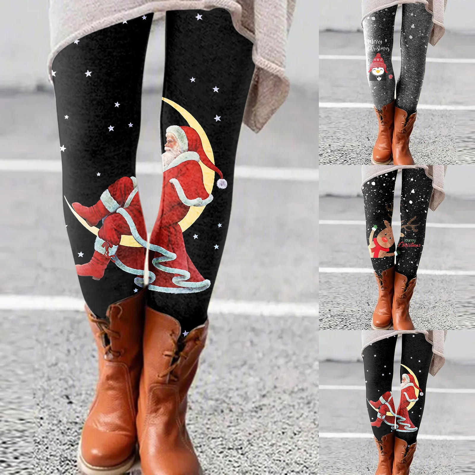 Casual Printed Long Christmas Pants Boot Pants Women's Christmas Leggings 2025 Autumn and Winter New Elastic Slim Fit Women