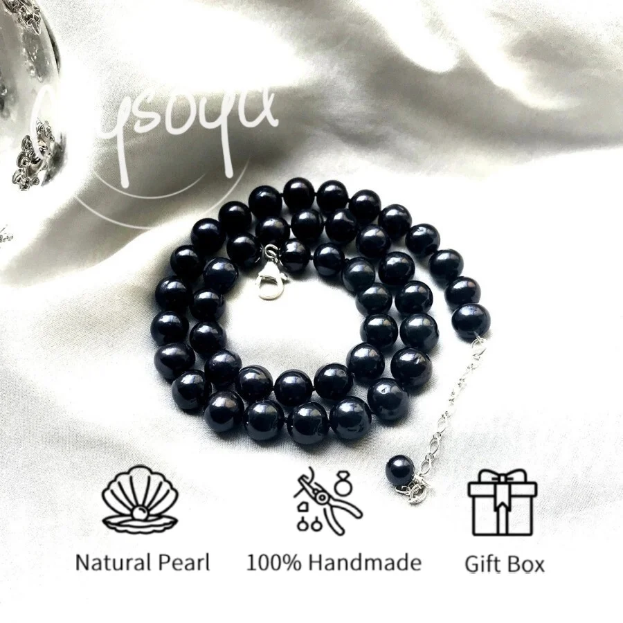 

MYSOYA 9-11 мм большое ожерелье из натурального черного пресноводного жемчуга для женщин и мужчин, подарочная коробка, подарок на день рождения, свадьбу, годовщину, ювелирное изделие
