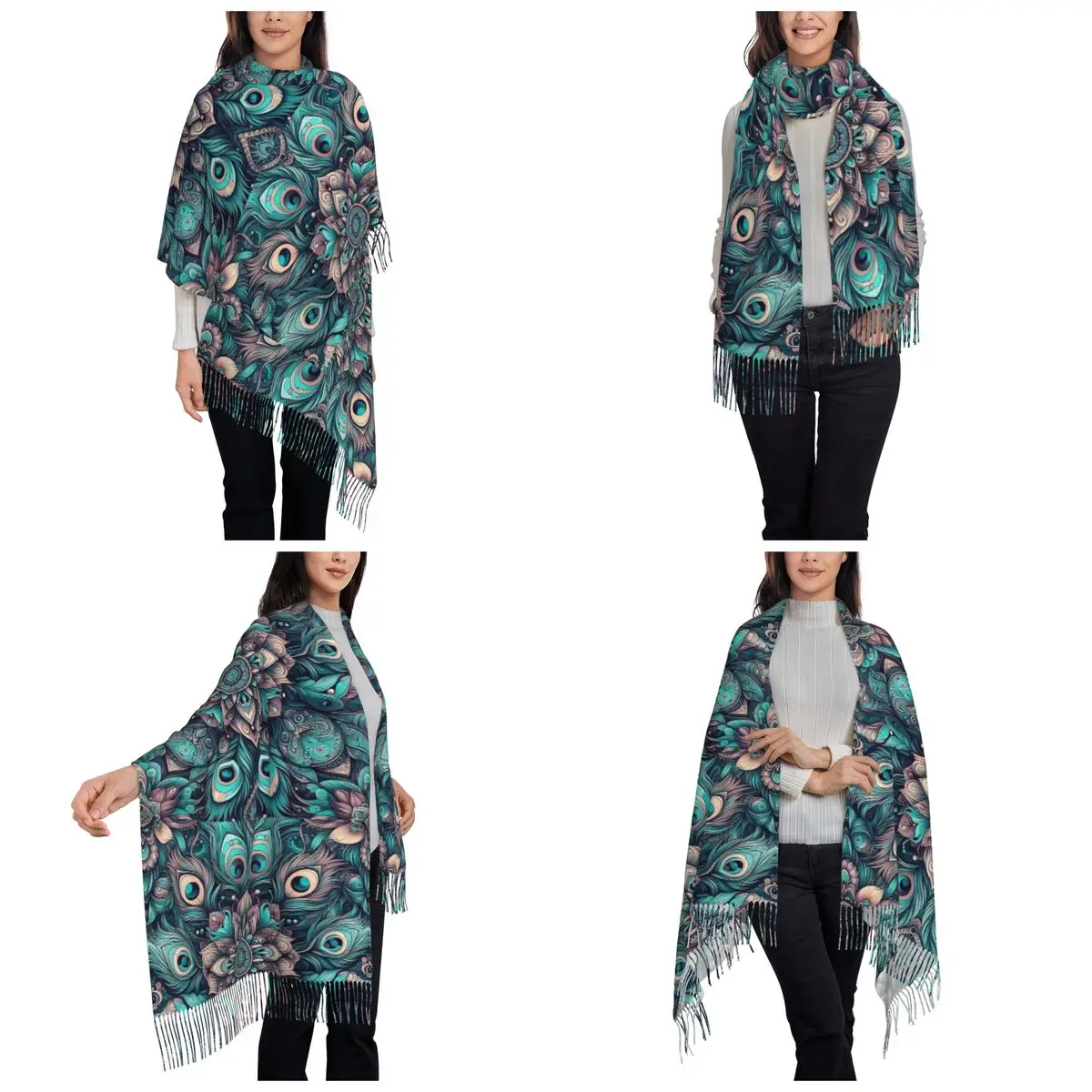 Peacock Feathers Scarf Tassel Scarves Women Soft Warm Shawls and Wraps Large Fall Winter Shawl Wrap