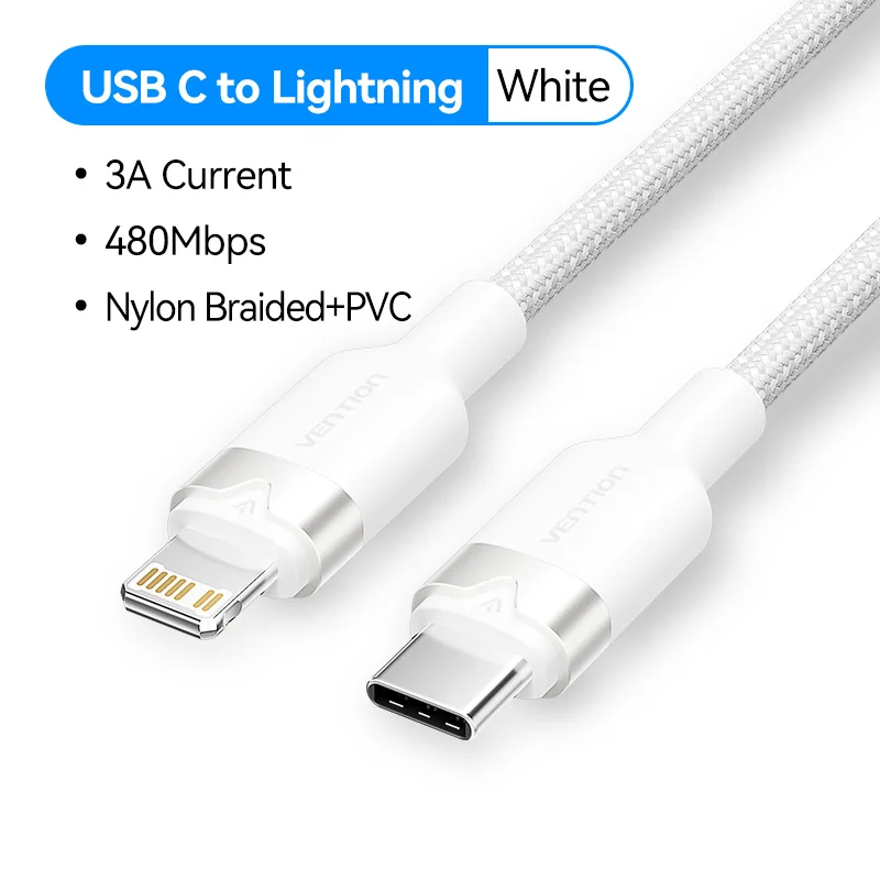 Vention PD 27W USB Type C naar Lightning snellaadkabel voor iPhone 8-14-serie USB Type C naar Lightning-oplaadkabels voor iPad