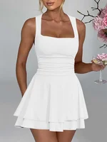 CHRONSTYLE elegante mujer fiesta corto Mini vestido sin mangas verano sin mangas cuello cuadrado Color sólido A-Line vestido Mujer Vestidos 2025