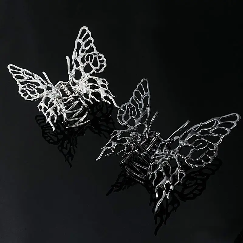 New Metal Hollow Butterfly Hair Claw Crab Bright Silver Cross Geometric Hair Clip Fashion Party Women Girls Liquid Alloy Hairpin