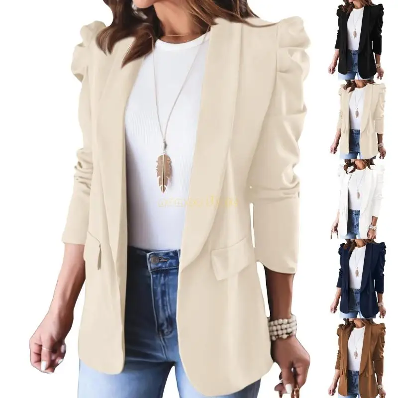 

31BF Women's Spring Fall Casual Blazers Puff Sleeve Lapel Open Front Work Suit Office Jackets with Pockets