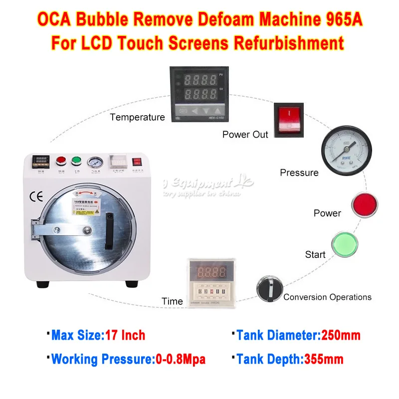 

LY 1500W OCA Bubble Remove Defoam Machine 965A For 17 Inch Max LCD Touch Screens Refurbishment 110V 220V Optional Free Shipping