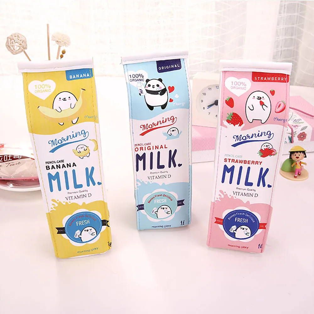 Cute Milk Pencil Case School Stationery Pencil Bag Creative Pencil Cases For Girls Boys Stationery Storage Bags School Supplies