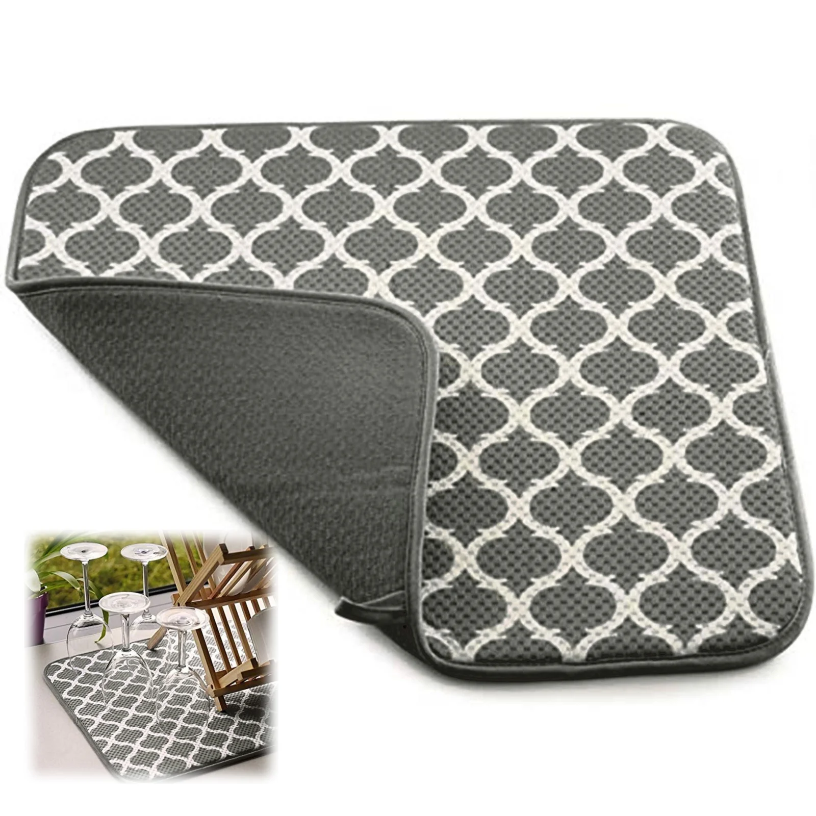 40*45cm Microfiber Dish Drying Mat Super Absorbent Dish Drainer Kitchen Pad With Hanging Loop, Kitchen Non Slip Insulation Pads