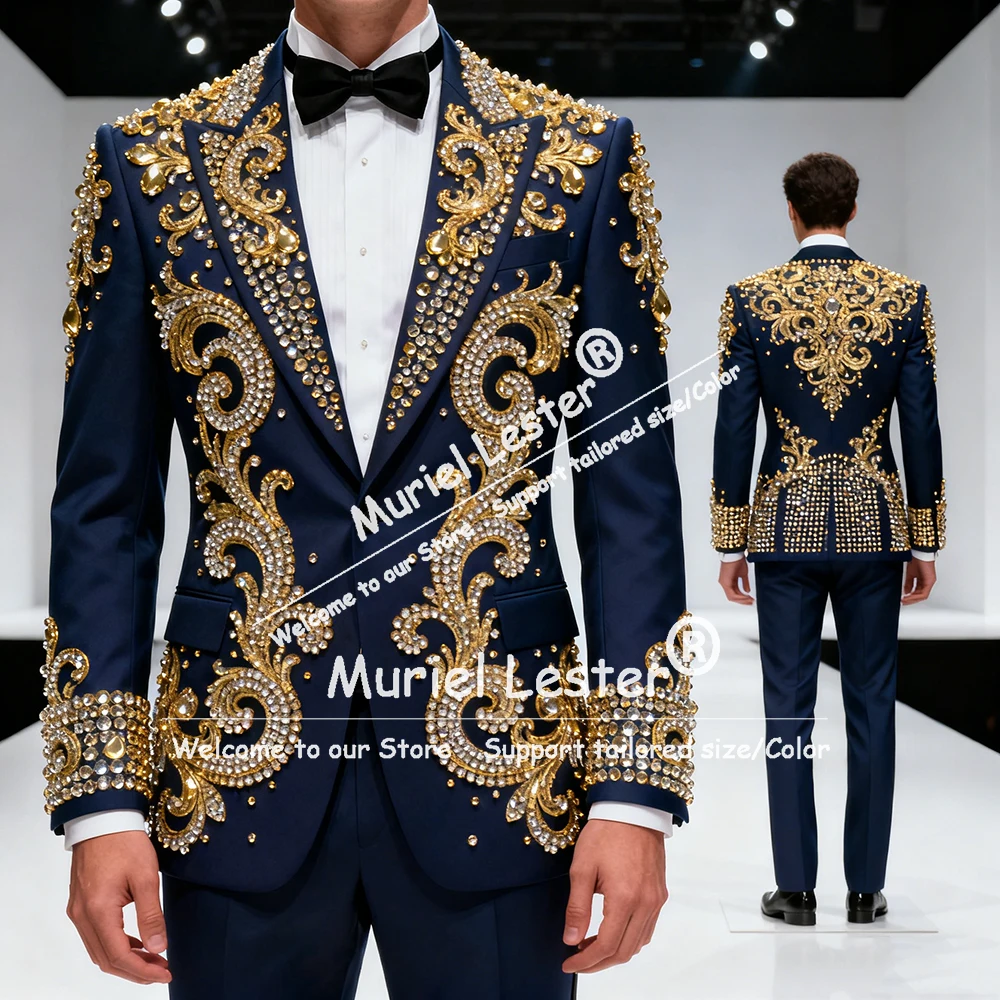 

Свадебные костюмы с металлическими камнями и бисером для мужчин. Изысканный однобортный пиджак и брюки. Комплект из 2 предметов. Смокинги для жениха. Индивидуальные наряды.