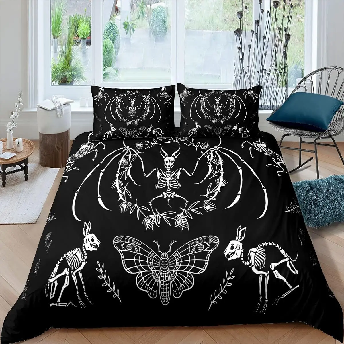 Skull Duvet Cover Bat Skeleton Bedding Set For Kids Boys Girls Adults Halloween Themed Bedding Ultra Soft Horror Bedclothes