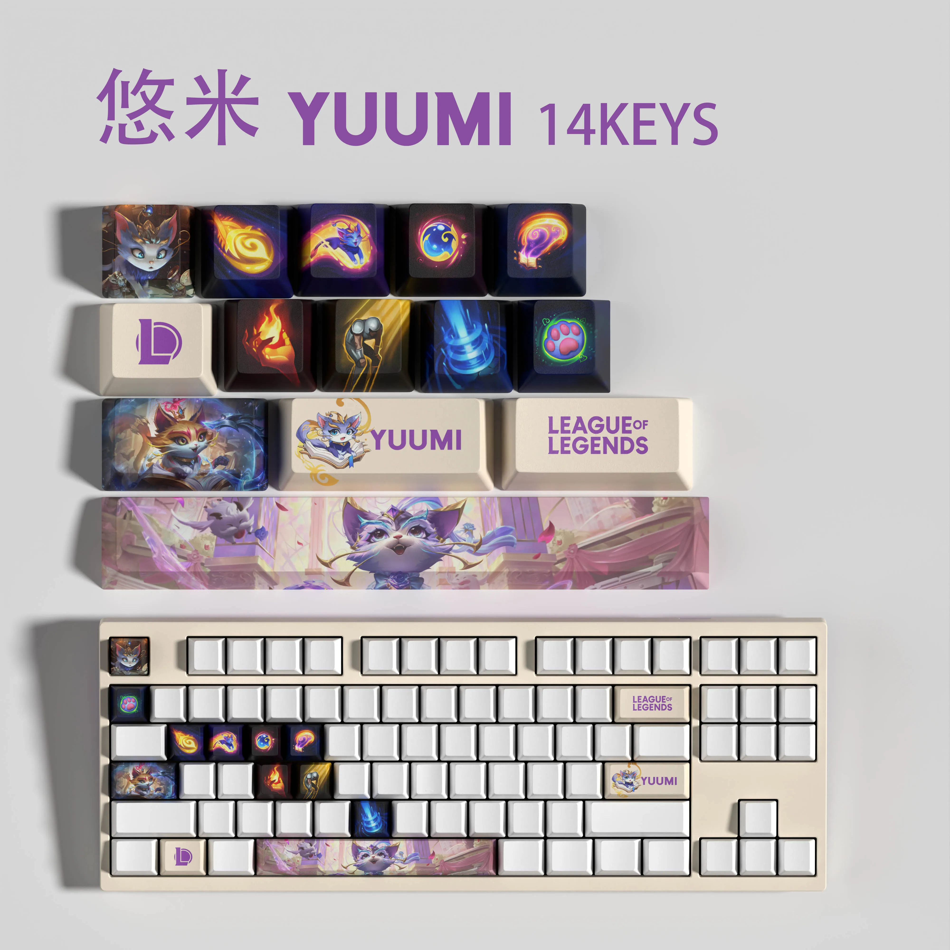 YUUMI KEYCAPS New design 14KEYS League of Legends keycaps14KEYCAPS  OEM Profile Keycaps for mechanical keyboard