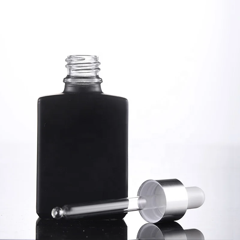 Perfume Glass Bottle Square 30ml 1oz Square Black Rectangle Dropper Bottle for Essential Oil Cosmetic Packaging Travel Container