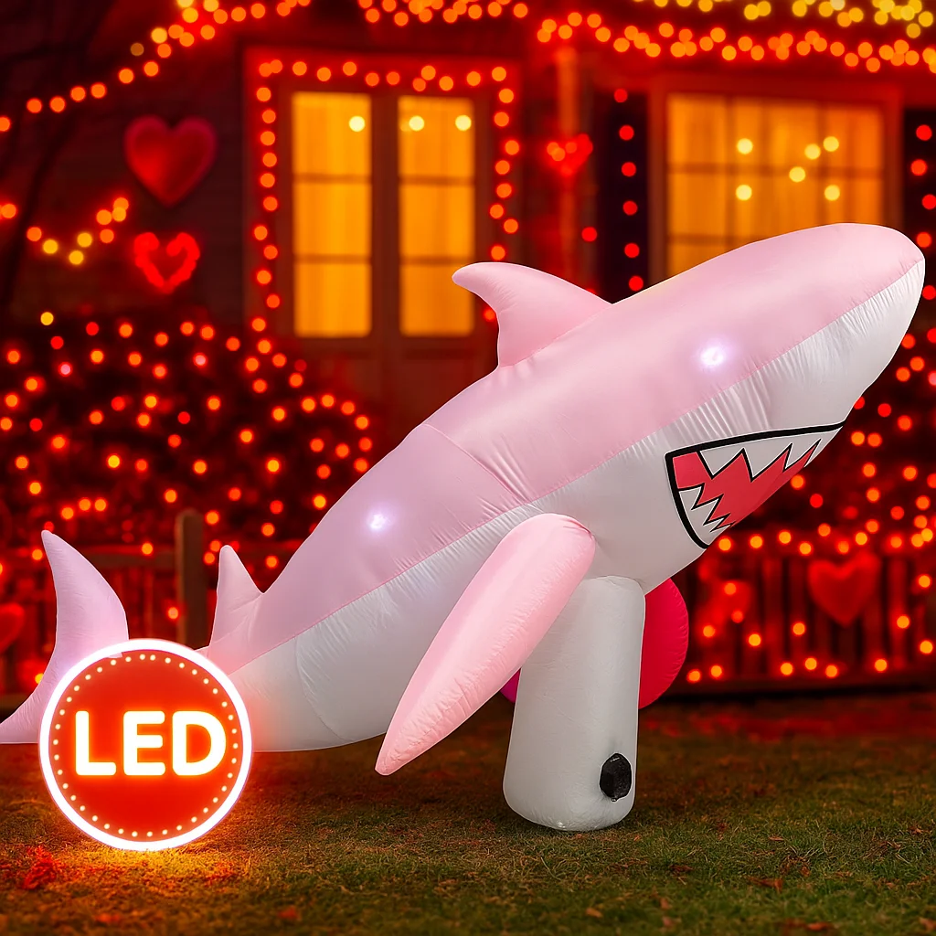 San Valentino Gonfiabile Simpatico Squalo 2.7M/9FT Decor Romantico Giardino Festa Illuminazione Luce LED incorporata Decorazione del cortile