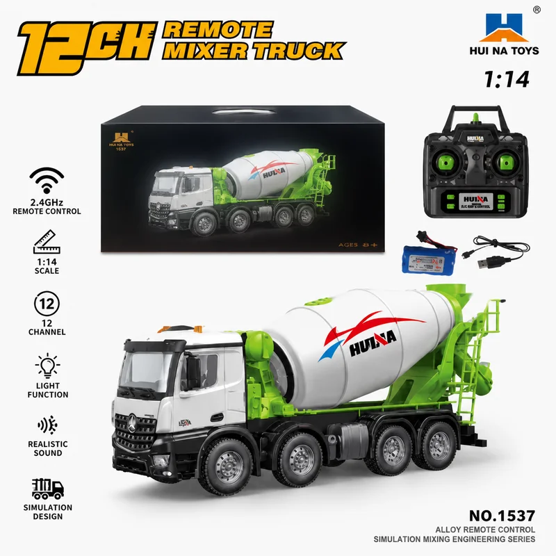 Huina Electric Cement Mixer Truck With Light Pull Back Rubber Tire Model Simulated Engineering Vehicle For Collection Display