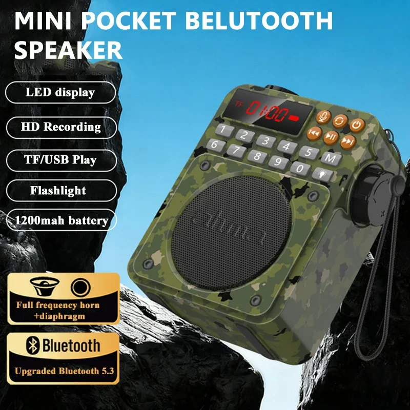 

Мини-карманный Bluetooth-динамик, шокирующий бас, музыкальная шкатулка, звуковая панель, светодиодный фонарик, FM-радио, рекордер с HD-дисплеем, поддержка TF USB