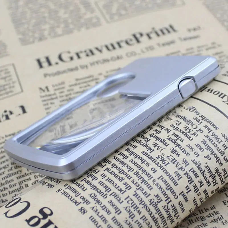 3X 6X LED Illuminated Magnifier Card Shaped Eye Loupe Magnifier Glass Reading Magnifying Glass with Leather Case , Silver