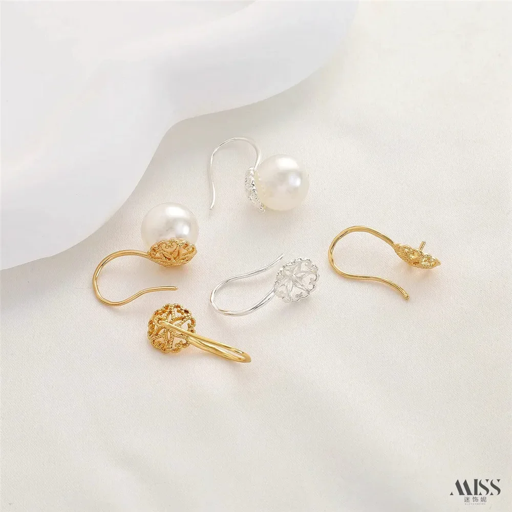 

14K Gold-wrapped Retro Lace High Heels Flower-shaped Pearl Ear Holders DIY Handmade Earrings Ear Accessories