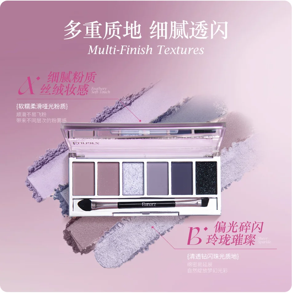 Eunarz Eyeshadow Palette 6 Colors Blue Matte Satin Shimmer High Impact Color Face Makeup Cosmetics