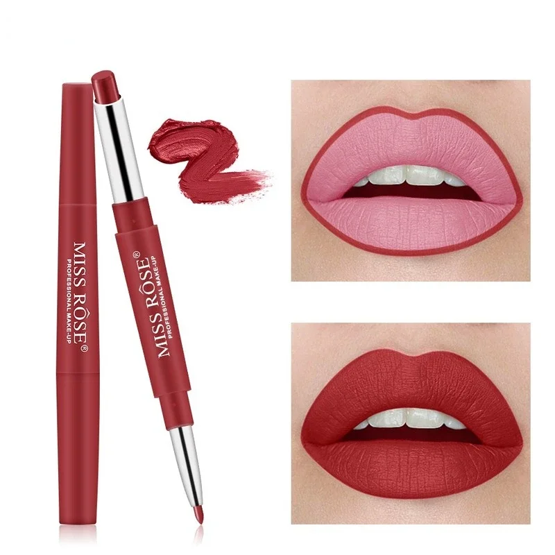 2 In 1 Double End Women Lipstick Matte Lip Liner Pencil Waterproof Lasting Soft Pencil Contour Makeup Lipstick Cosmetics