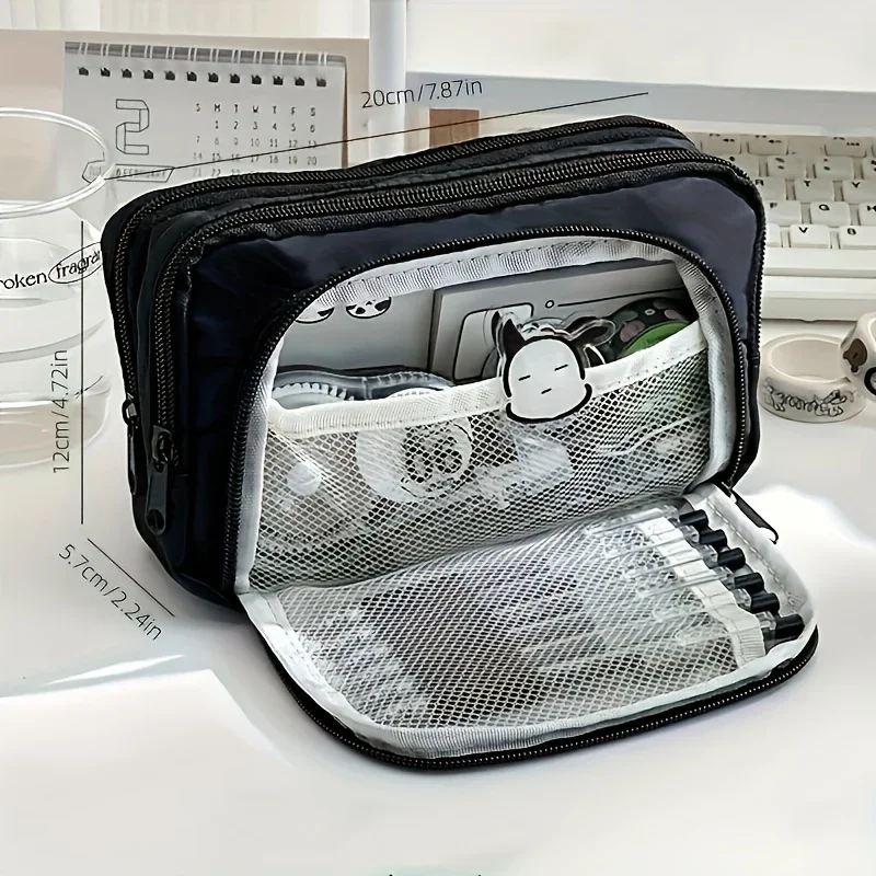 Estuche para lápices verde menta de gran capacidad con bonito diseño de dibujos animados: organizador de papelería portátil de moda con múltiples compartimentos